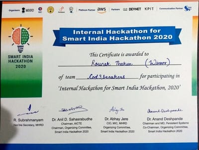 Smart India Hackathon (Internal) · Won